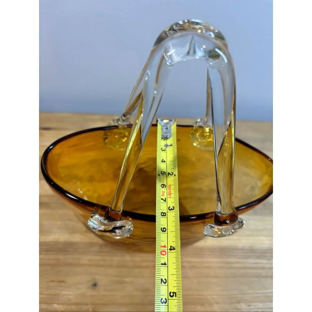 Vintage hand-blown amber art glass purse vase design Society